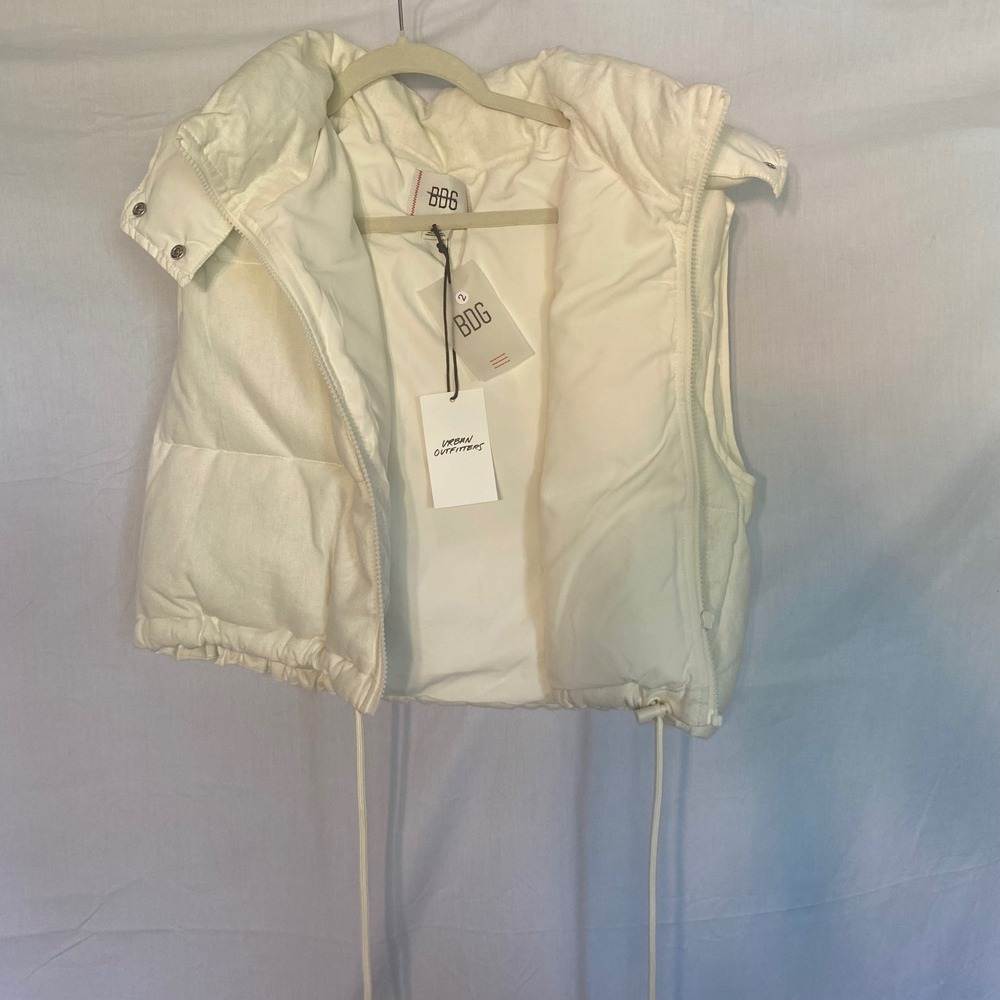 BDG Urban Outfitters Cream Quilted Puffer‎ Vest Hooded Full Zip Sz L
